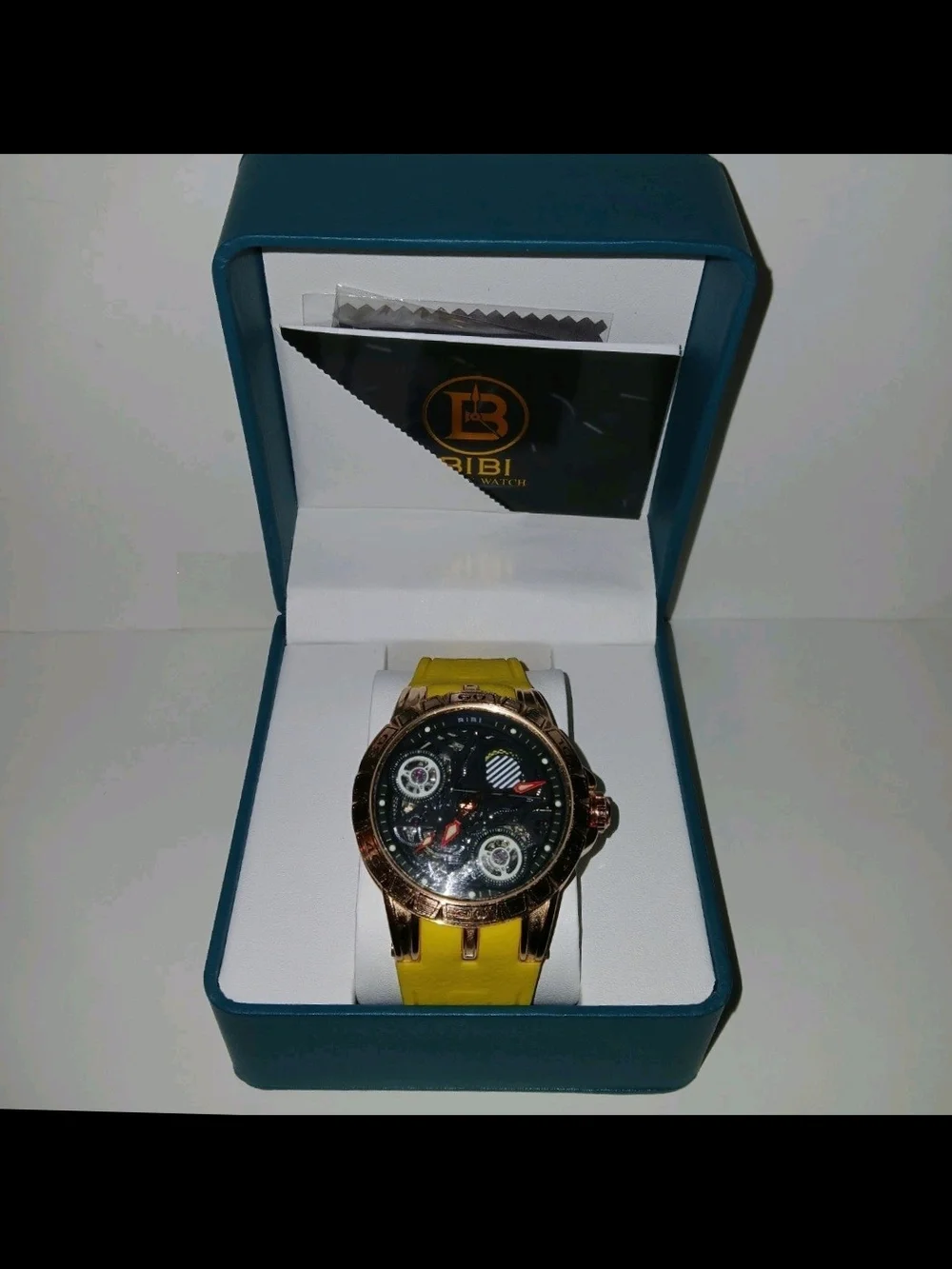 ​BiBi Luxury Men's Watch Automatic Mechanical Skeleton Rose Gold Yellow Rubber